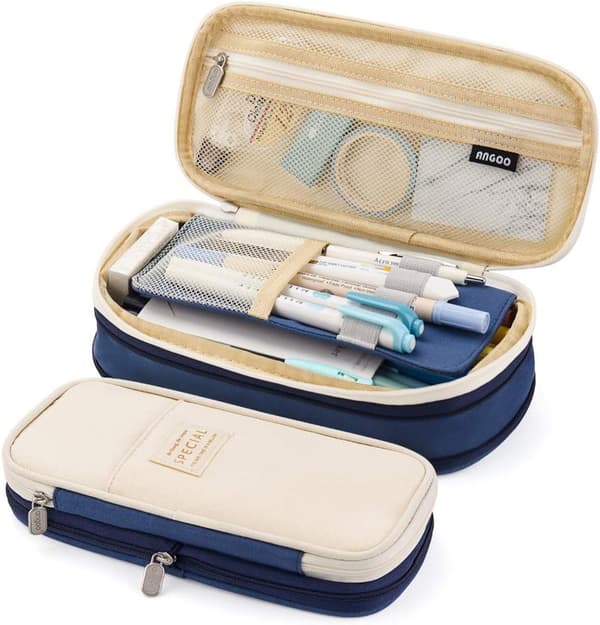 Large Capacity Multifunctional Pencil Case - Foldable Travel Pencil Case with Zipper, Durable and Practical School Pencil Case for Students and Daily Use dark blue
