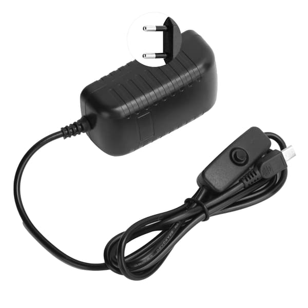 Strømforsyning for Raspberry Pi 5V 3A med bryter Integrert Micro USB-adapter 100‑240VEU-plugg