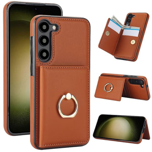 Samsung Galaxy S23 Case With Card Holder, Military Grade Drop Protection, Durable Shockproof Case - [DB] Brown Brown