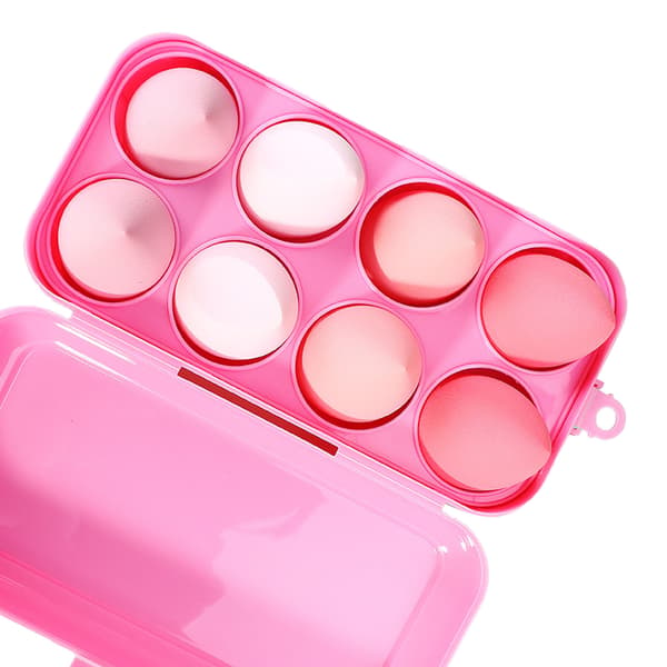 8-delt skønhedssvampesæt blød elastisk hydrofil polyurethan kosmetisk makeup-puff med opbevaringsboks pink