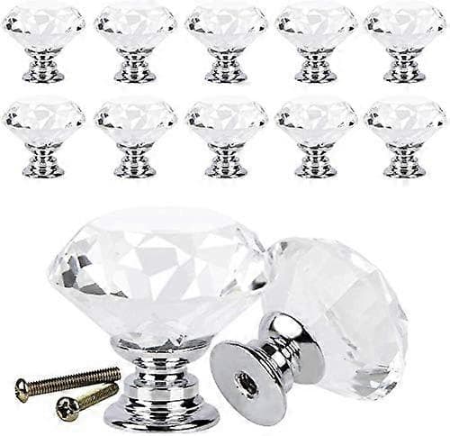 30mm Clear Crystal Handles Crystal Glass Knobs for Cabinets - 12-pack [DB]