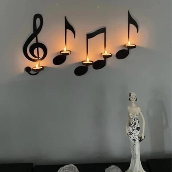 Home Decor 4 Pcs Black Music Notes Wall Lamp Candlestick Creative Wall Hanging Ornaments_tfrf