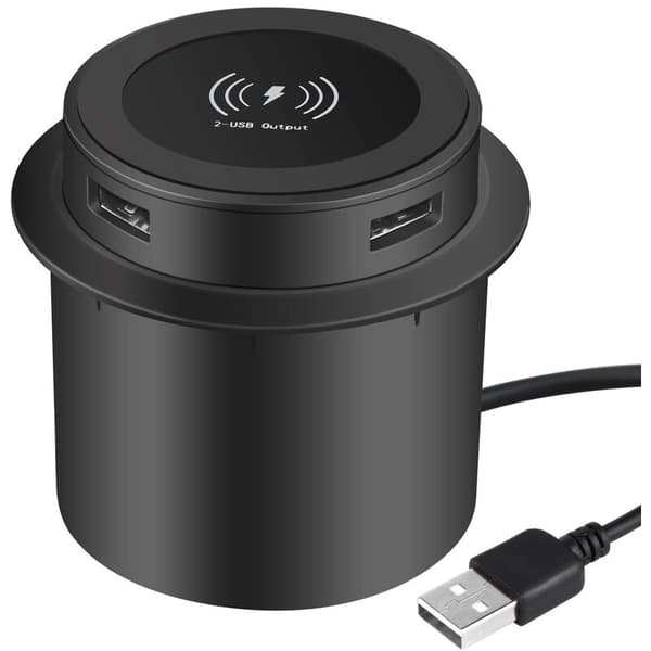Indbygget pop-up skrivebordsoplader med USB-port