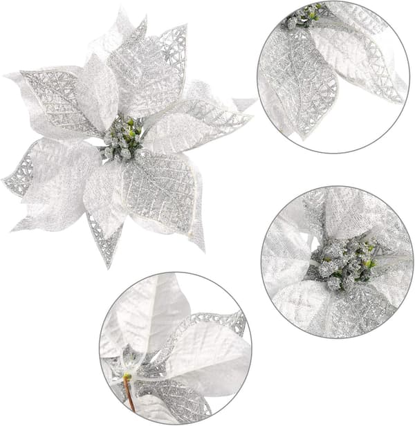 12 stk kunstige julestjerner juleblomster glitterpynt