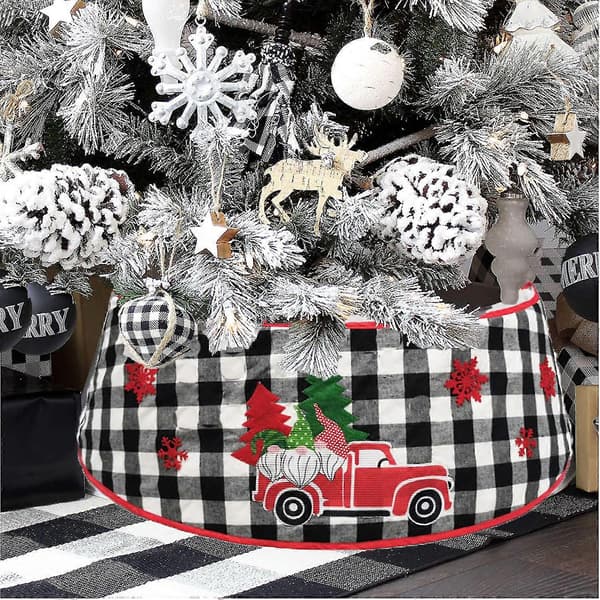 New Christmas Decoration Black And White Plaid Car Three-dimensional Christmas Tree Mat