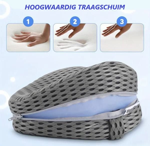 Orthopedic Knee Pillow with Adjustable Strap, Breathable Support Pillow with Washable Cover for Side Sleepers, Grey