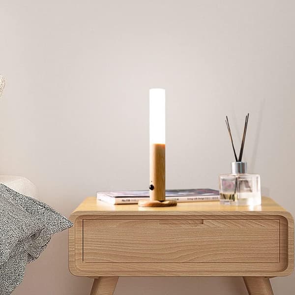 USB Rechargeable Wooden Wall Lamp with Motion Sensor, Indoor Warmth