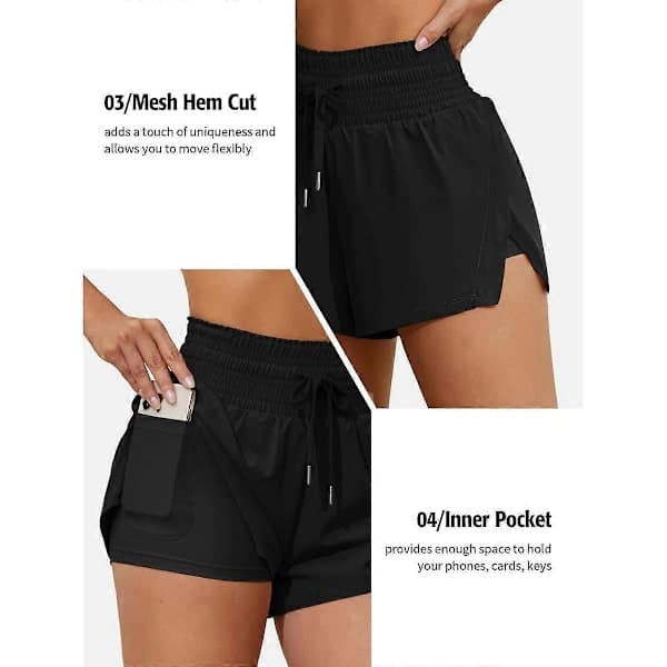 Charmleaks Women's 3 Inch Quick Dry High Waisted Beach Shorts with Pockets Black M