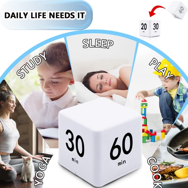 Rubiks kube-timer, tidsstyring Rubiks kube, tyngdekraftssensor vendetimer 15-20-30-60 minutter til træning, arbejde, yoga, studier