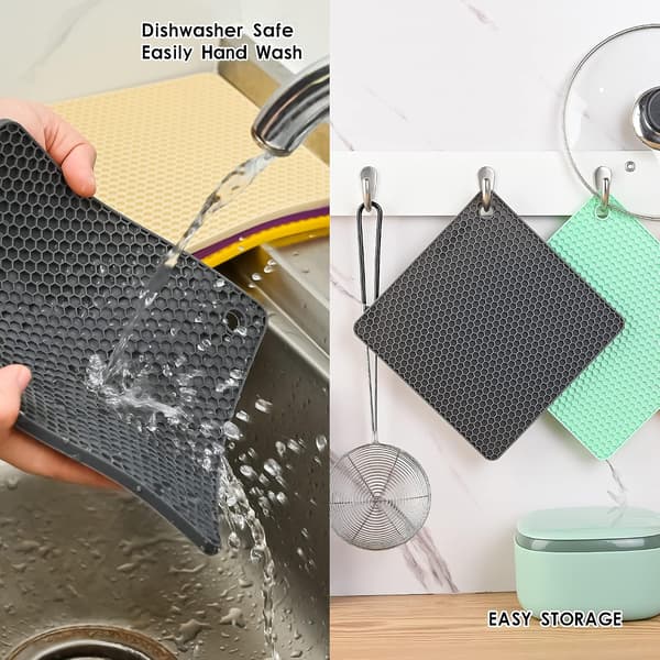 Sammenfoldelige silikone bordskånere, varmebestandige bordmåtter, 4-pak, grå, 17,5x17,5 cm
