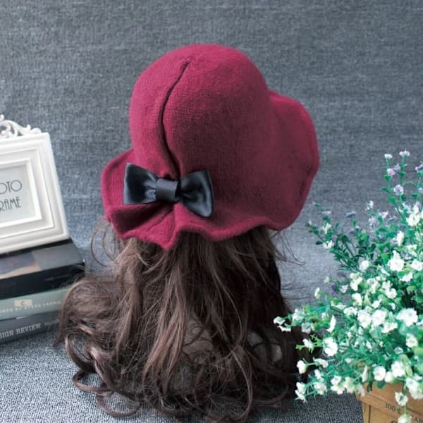 Uld Bucket Hatte Dame Bowler Hat SVART sort