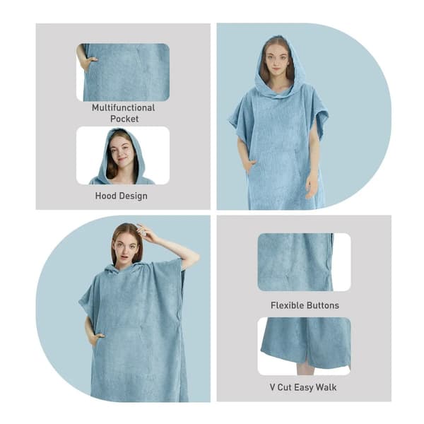 Hurtigtørrende Mikrofiber Badekåbe Poncho 70x110cm - Blød, Let & Absorberende Blå Blå Blue