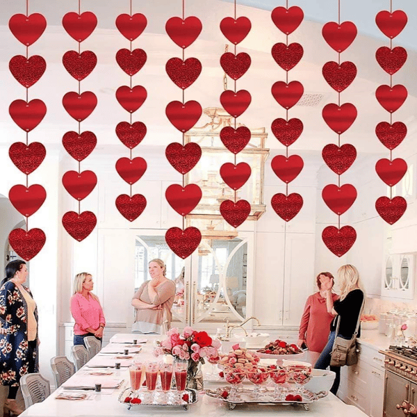 12 røde hjerter Valentinsdag dekorationer, hjerteformede ophæng