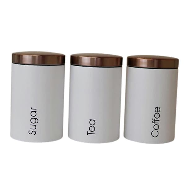 3 eleganta förvaringsburkar för te, socker och kaffe med lock svart (FMY) A-White 3st A-White 3Pcs