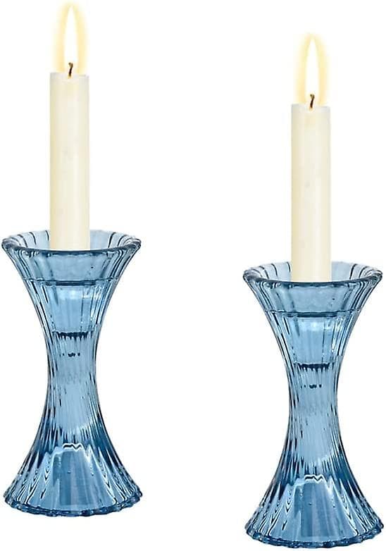 Glasformad Ljusstake Set, 2-pack Kristall Ljusstake Rund Bas Ribbad Bordsdekoration