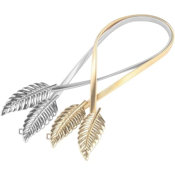 2 stk justerbare metalliske elastiske blad-stretchbelter gull/sølv