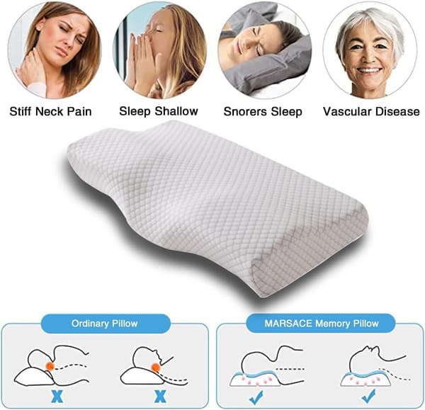 Ergonomic Memory Foam Pillow - Hypoallergenic Breathable Removable and Washable Neck Support - Grey