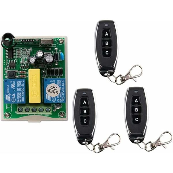 Wireless remote control with 1 receiver + 3 transmitters for tube, garage door radio kit, electric winch motor controller 220V with reverse function
