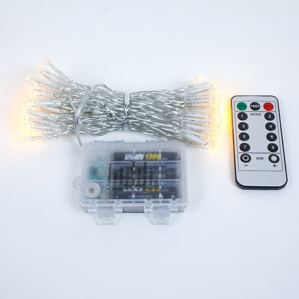 Dimmable LED String Lights with Timer, Battery Operated Remote Control, Outdoor Garden Porch String Lights, 10 Meters, 100 Lights