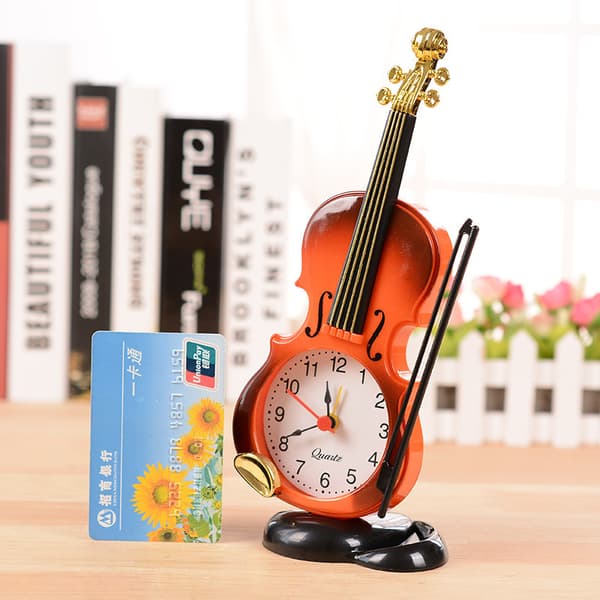 Violin Shaped Alarm Clock Creative Portable Silent Simple Quiet Clock