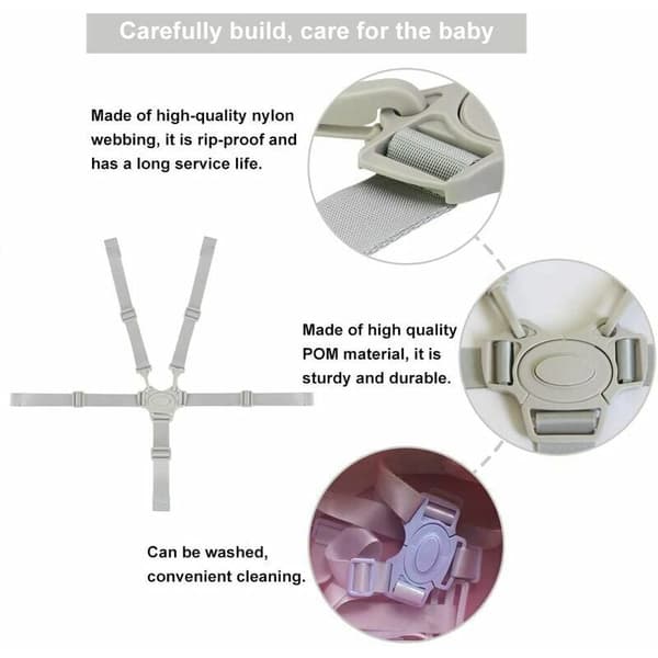 Adjustable 5-Point Safety Harness for High Chairs and Strollers, Grey - Compatible with Most Brands
