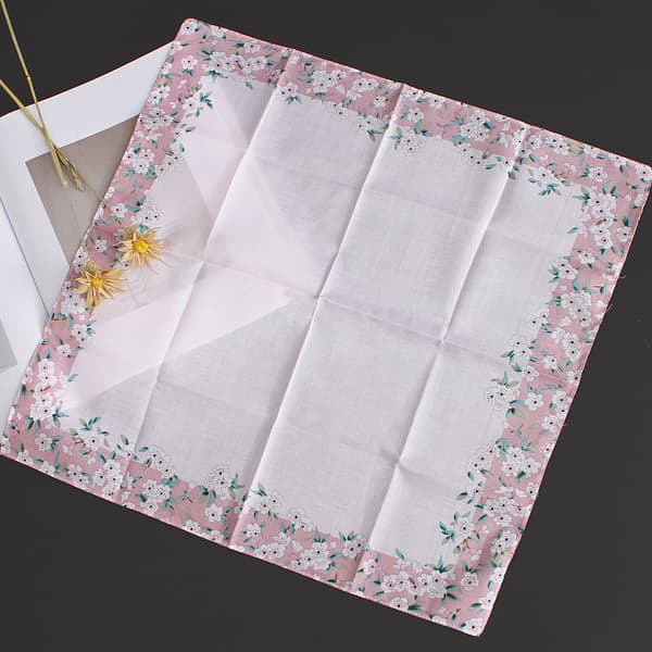 3 damer tryckta blommiga näsdukar 43CM*43CM vit rosa blå