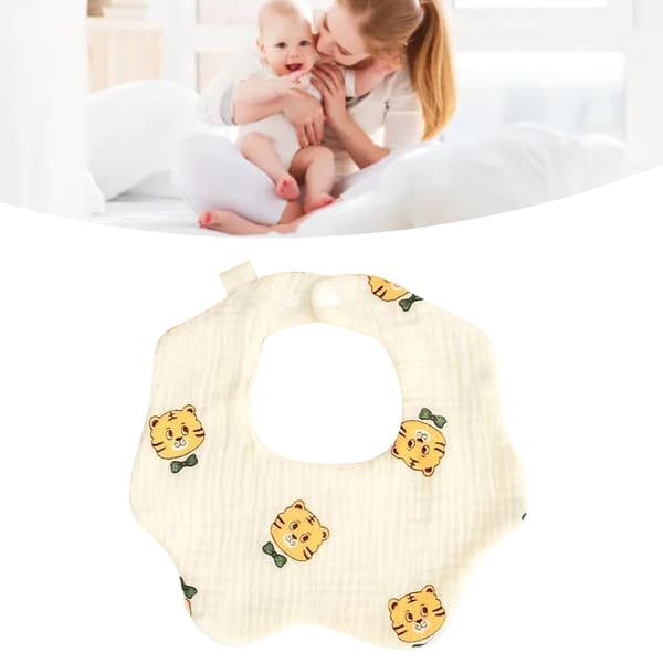 Baby Bib in Petal Shape Cotton Lovely Moisture Absorption Soft Breathable Multi-layer Baby Bib Tiger Head