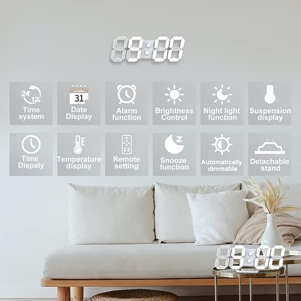3D LED Digital Vægur Lille Vægur 12/24 Timer Temperatur
