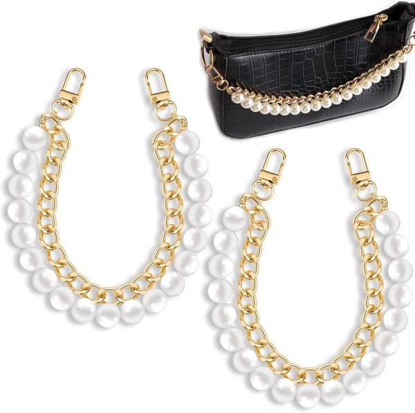 Accessories - Elegant Two-Piece Gold Handbag Chain with Imitation Pearls - 2 Pieces