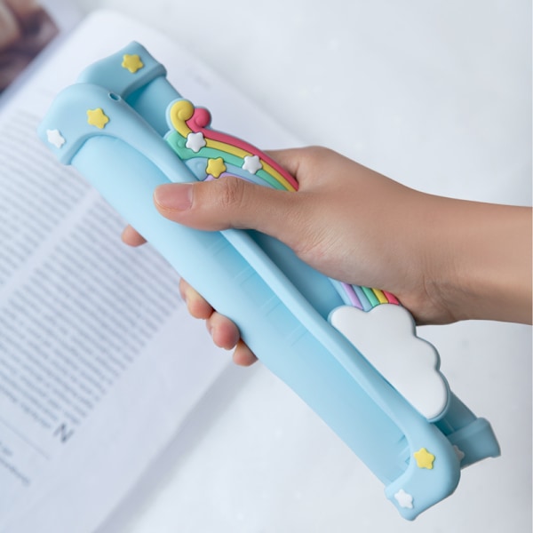 Barnevennlig etui for iPad Pro/Air3 (10,5 tommer) med innebygd håndtak og stativ, leveres med stropp, støtsikkert iPad-etui i silikon (blå)