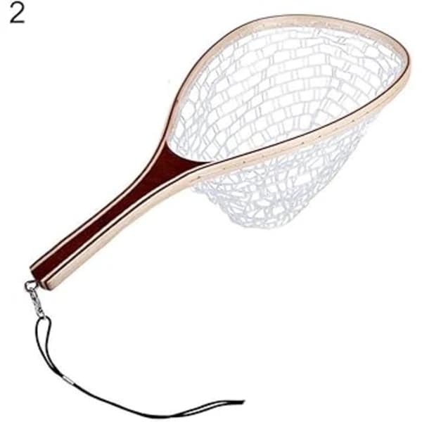 Landing Net with Wooden Handle, Rubber/Nylon Mesh