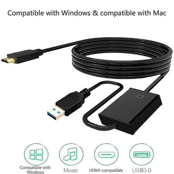USB til HDMI-kompatibel kabel 1,8m USB 3.0 til HDMI-kompatibel lyd- og videokonverterer for Windows XP/7/8/8.1/Vista
