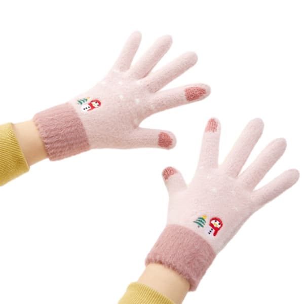 Vinterhansker for kvinner, varme hansker, damehansker i strikket materiale, rosa KLB