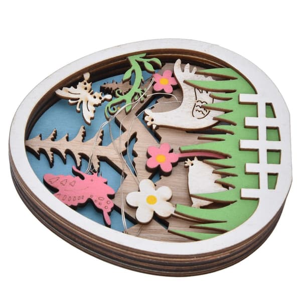 LED Wooden Easter Egg with Turkey Pattern, Natural Boxwood KLB
