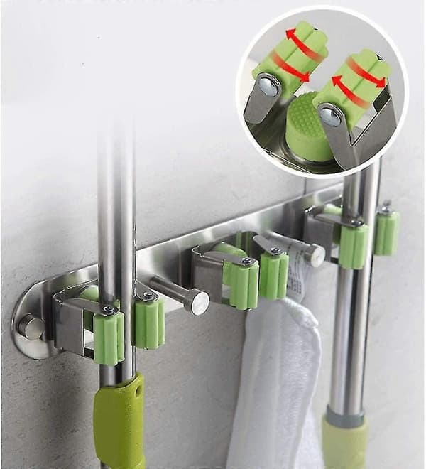 Bøjle til kost og moppe - Vægmonteret rustfri havekost moppeholder organizer