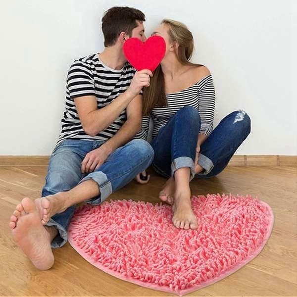 Hjerteformet Matte Kjærlighet Gulvmatte Hjerte Dusjmatte Sklisikker for Rom Sofa Baderomsgulv Valentinsdag