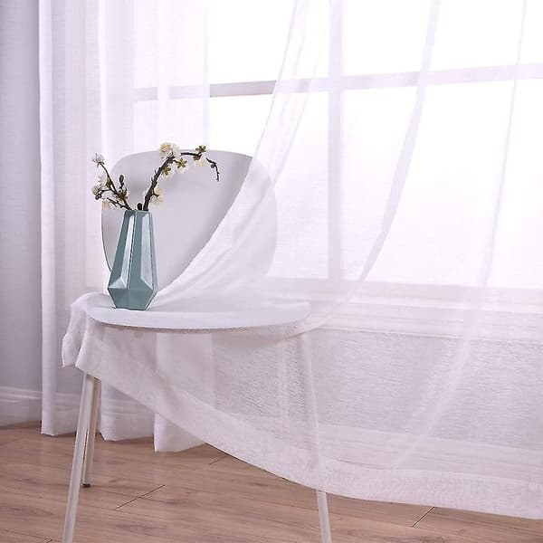 210cm Sheer Curtains White Eyelets 2 Panels Window Sheer Half Curtains Polyester-like Voile Curtains