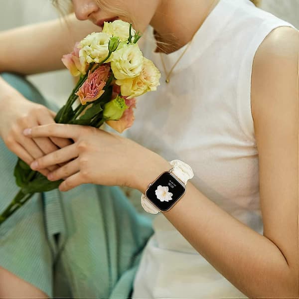 Kompatibel Apple Watch Scrunchie Solo Loop-rem 38-45 mm Søt trykt elastisk-FY-