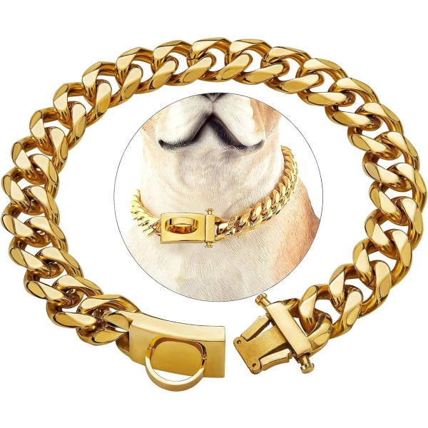 1 st (guld, 22'') hundhalsband i guld med säker spännedesign, tugga