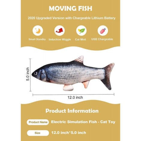 CHOYCLIT Magic Fish Kattelegetøj til voksne, grå, pædagogisk legetøj, USB-genopladelig Grå Gray