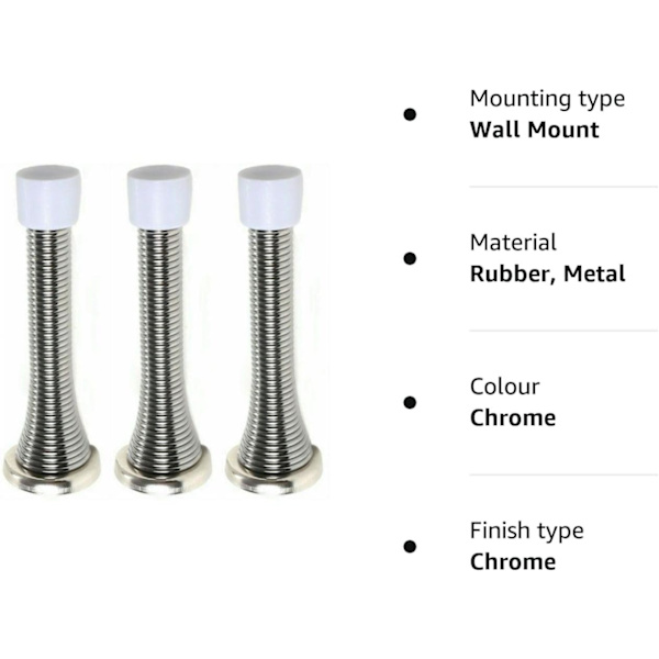 3-pack väggmonterade kromfjäderdörrstopp fjäderstopp golvlistbuffert