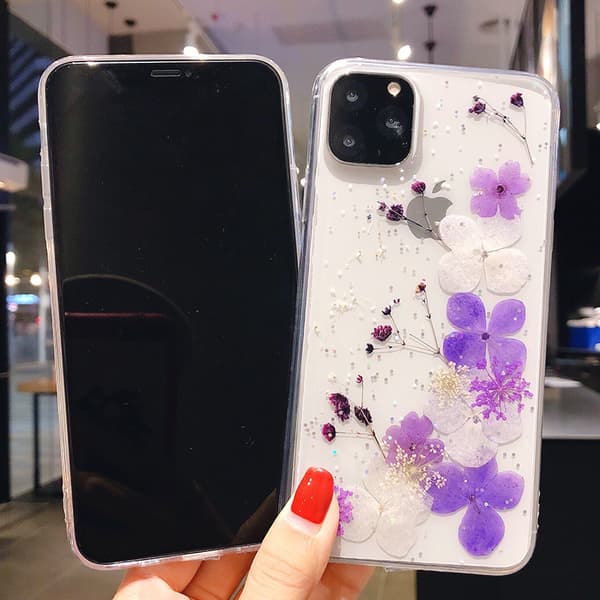 2 stk. passer til iPhone 11, limte tørkede blomster, udødelige blomster, Re