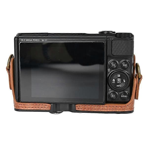 PU Leather Protective Case for Digital Camera Canon SX740 HS/ SX730/ SX720, with Shoulder Strap [DB] Brown Brown