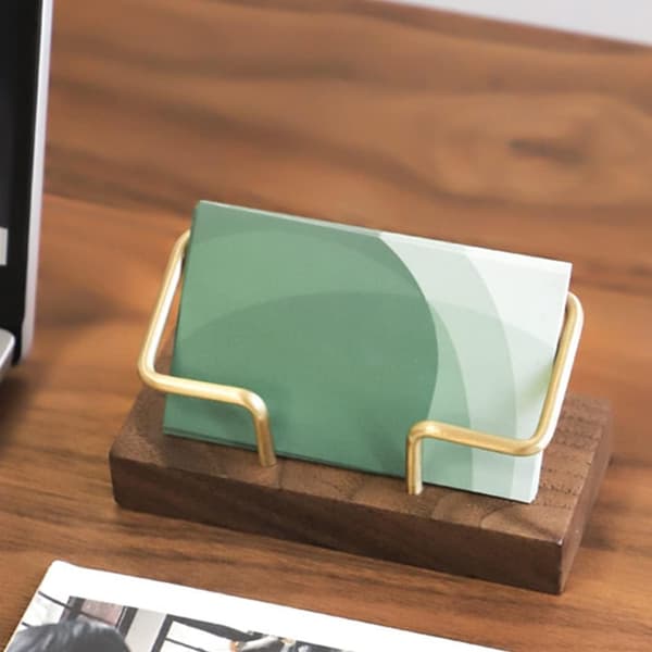 Visitkortholder i valnød og messing, Træbakke til visitkort DXGHC