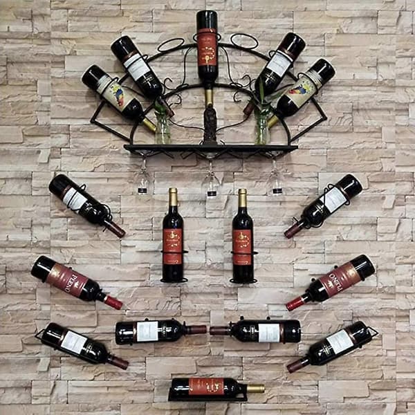 Wall-mounted Iron Wine Rack, 4-Piece Metal Hanging Wine Rack Organizer, Sp [DB]