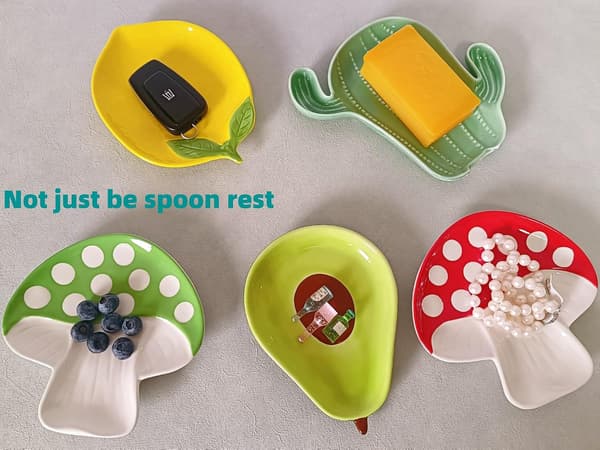 Ceramic Spoon Rest for Stove Top, Cute Lemon Shaped Spoon Holder for Kitchen Counter