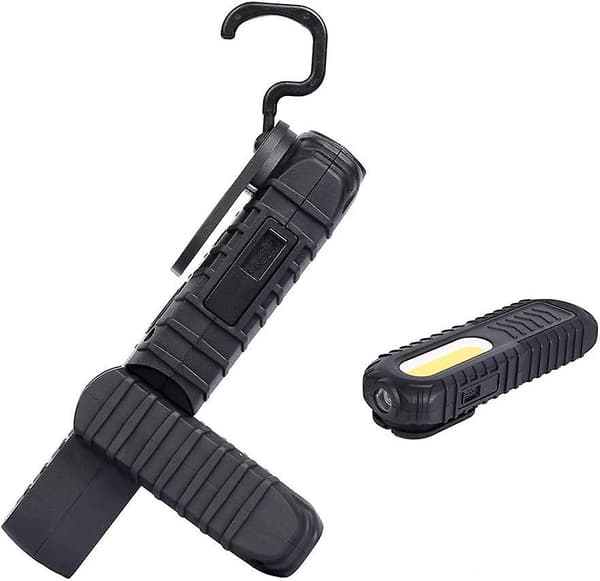 Rechargeable LED Work Light, 5W COB Front LED Inspection Lamps with Hook and Magnetic Base for Car, Camping, Emergencies (Black)