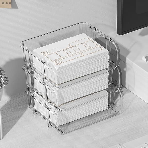 Transparent Desktop Organizer Stackable Storage Shelf for Office Supplies Desktop Organizer S 26.5x20.2x8cm
