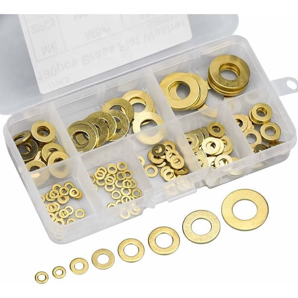 Brass Washers, Flat, Assortment M2 M3 M4 M5 M6 M8 M10 180pcs with Box