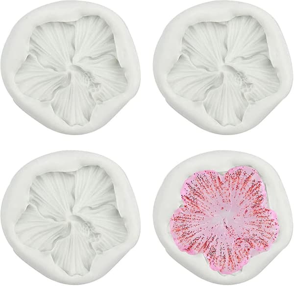 Håndlavet harpiks silikone 3D Hibiscus blomsterform (hvid) 4 dele